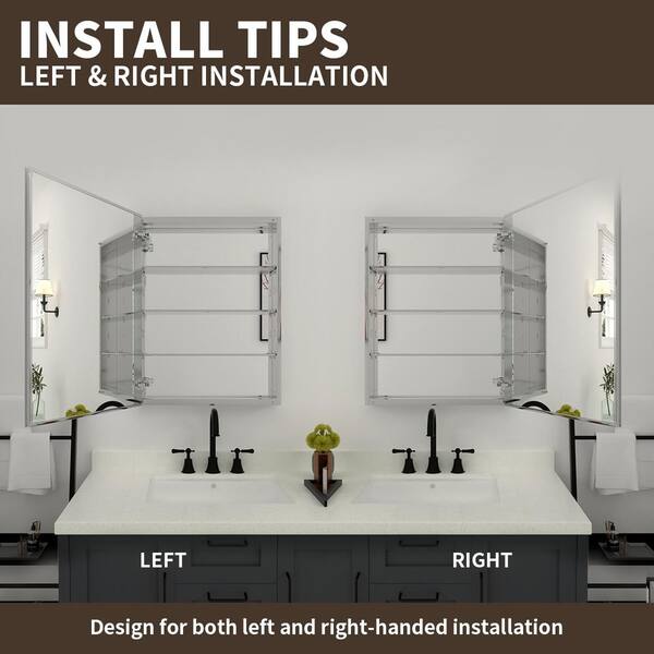 FAMYYT 23 in. W x 30 in. H Rectangular Silver Aluminum Alloy Recessed/Surface Mount Medicine Cabinet with Mirror