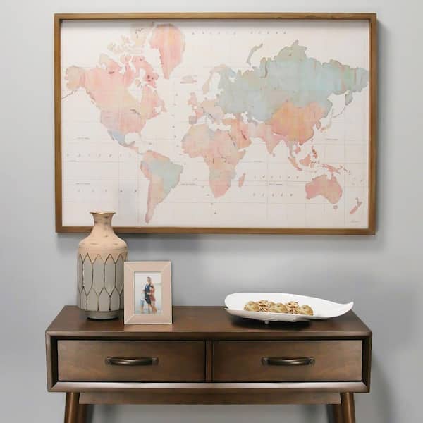 Stratton Home Decor Watercolor World Map Print Wall Art S23699 - World Map Home Decor