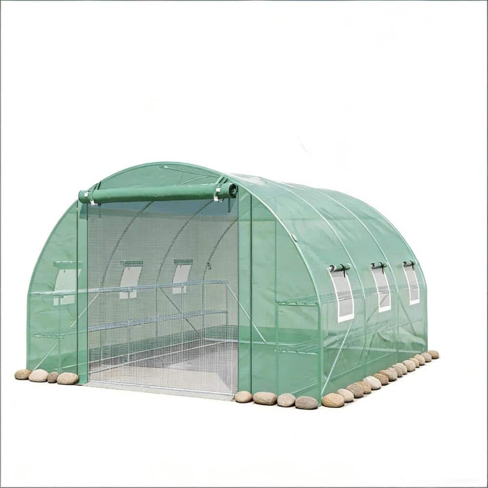 11.3 ft. W x 9.7 ft. D Garden Hoop House Greenhouse With Shelves,Walk-in Tunnel Greenhouse price history on PriceWatchPro