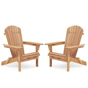 Light Brown Natural Wooden Folding Adirondack Chairs, Garden, Patio, Lawn, Backyard, Semi-Assembled (Set of 2)