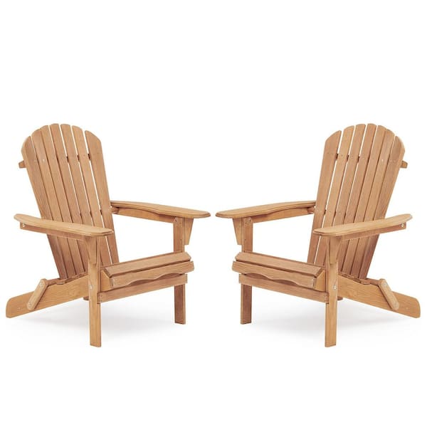 Tunearary Light Brown Natural Wooden Folding Adirondack Chairs, Garden, Patio, Lawn, Backyard, Semi-Assembled (Set of 2)
