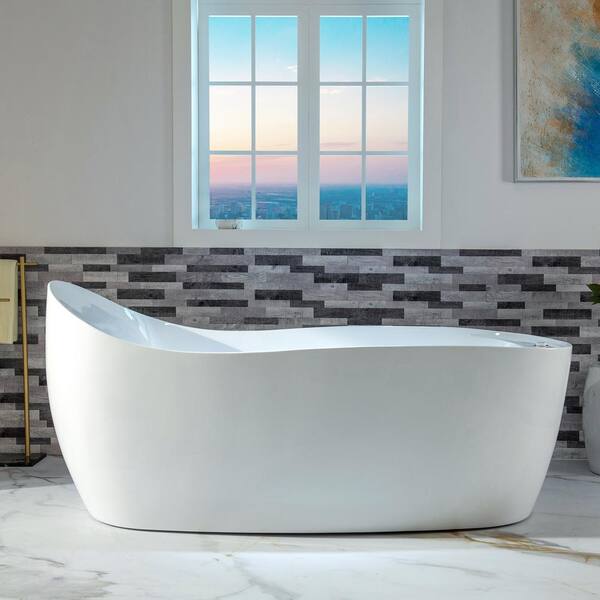 WoodBridge 71'' x 31.5'' Freestanding Acrylic Bathtub with Faucet & Reviews