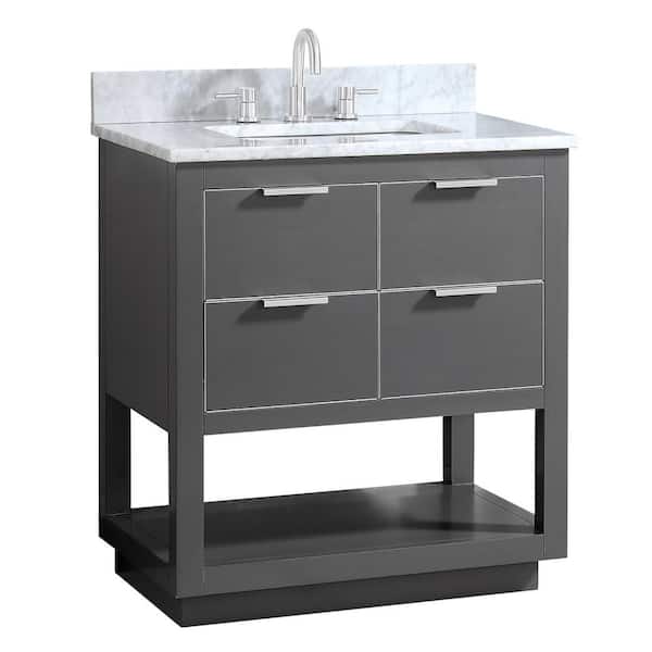 Allie 31 in. Single Sink Twilight Gray with Silver Trim Bath Vanity with Carrara White Marble Top