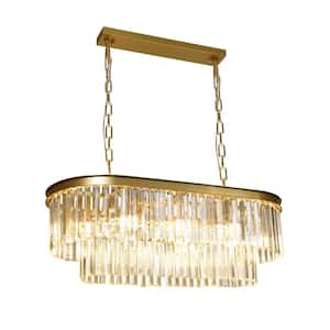 23 in. Gold Linear Crystal Chandelier for Kitchen, 6-Light Adjustable Luxury Rectangular Pendant Light (Bulbs Included)