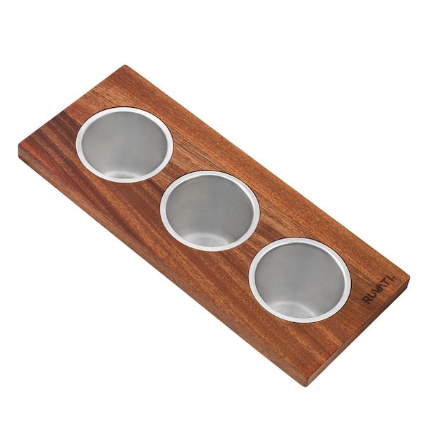 LedgeFit 3-Piece Stainless Steel Condiment Tray with Wooden Platform Sink Accessory Set for Workstation Sinks
