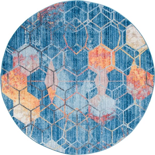 Unique Loom Blue 6 ft. x 6 ft. Rainbow Area Rug