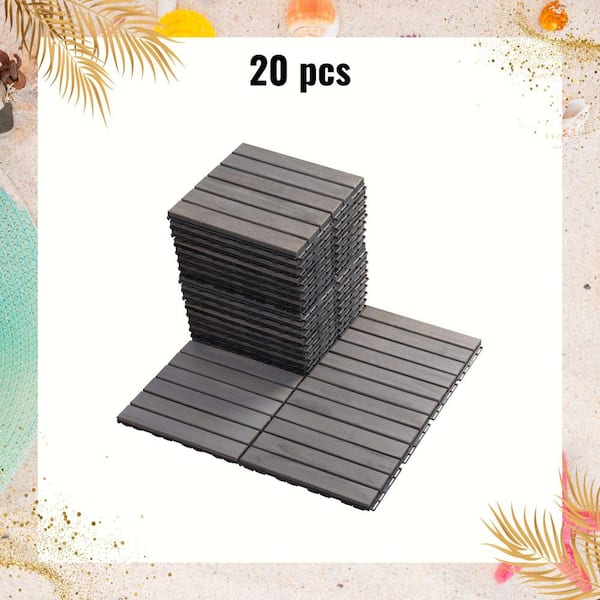 Unbranded 1 ft. x 1 ft. Solid Wood Square Light Gray Interlocking Deck Tiles for Patio, Bancony, Pool Side (20 PCS)
