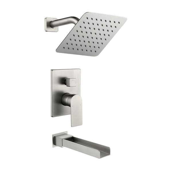 Single Handle 1-Spray Tub Shower Faucet Handheld Combo with Valve 1.8 GPM with Pressure Balance in Nickel