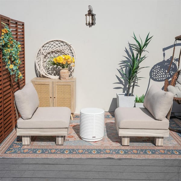 Origin 3-Piece Aluminum Patio Conversation Set with Beige Cushions, 12.65 in. W Round Magnesium Oxide Side Table
