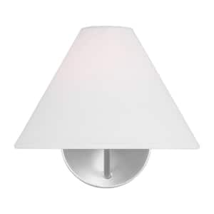 Burke 1-Light Brushed Steel Wall Sconce with White Linen Fabric Shade