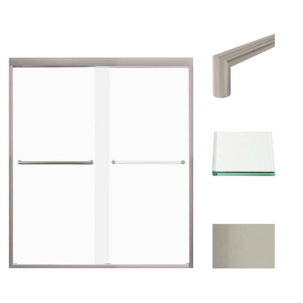 Transolid Frederick 59 in. W x 70 in. H Sliding Semi-Frameless Shower Door in Brushed Stainless with Frosted Glass