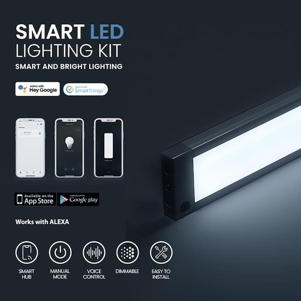 BLACK+DECKER Works with Alexa Smart Under Cabinet Lighting, Adjustable  LEDs, 24 Bar, White,A Certified for Humans Device