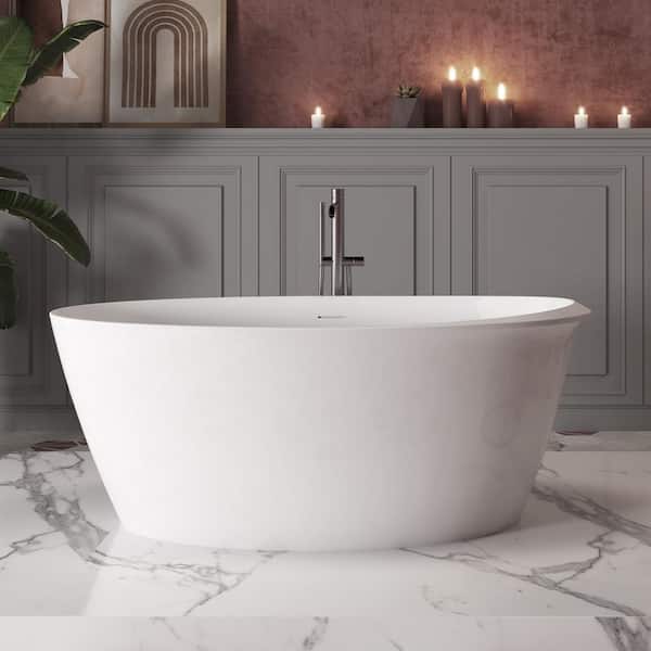 Mokleba 67 in. Modern Acrylic Oval Freestanding Shaped Curve Edge Soaking Flatbottom Non-Whirlpool Bathtub in White