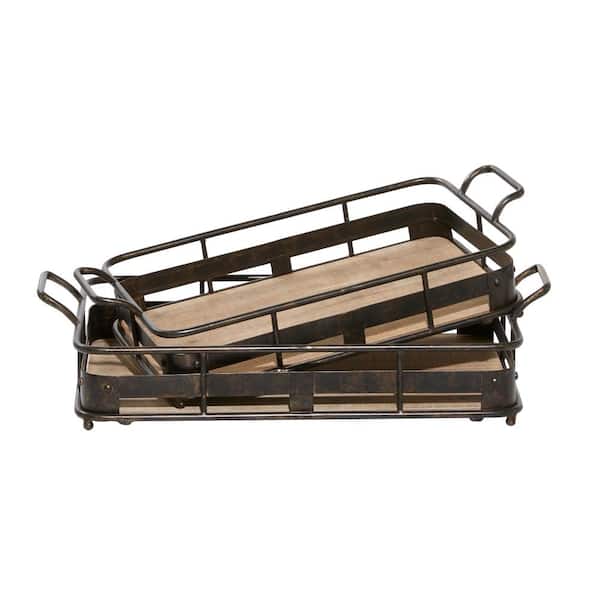 Litton Lane Brown Metal Decorative Tray (Set of 2)
