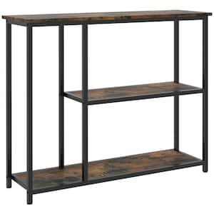 39 in. W in Brown, Rectangle Particle Board Console Table with 2-Storage Shelves, Steel Frame, Narrow Entryway Table