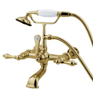 Vintage 7 in. Center 3-Handle Claw Foot Tub Faucet with Handshower in Polished Brass