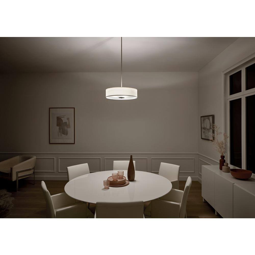 Transitional 20" Drum Pendant with White Microfiber Shade in Black and Bronze