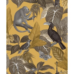 Into The Wild Yellow Metallic Tropical Life Non-Pasted Non-Woven Paper Wallpaper Roll