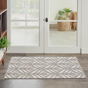 Aloha Grey 3 ft. x 4 ft. Tropical Palm Leaf Contemporary Indoor/Outdoor Kitchen Area Rug