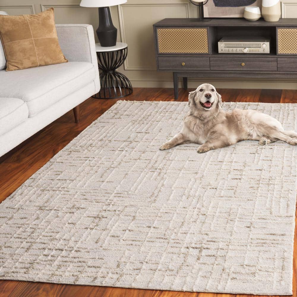 Gray Abstract Handmade Wool Tufted 5' x 8' Area Rug