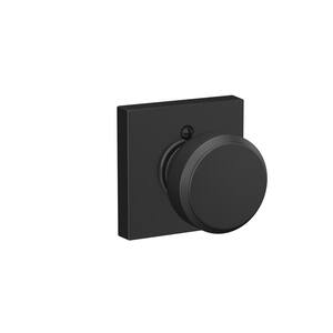 Bowery Matte Black Non-Turning Door Knob with Collins Trim