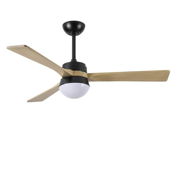 52 in. Farmhouse Black Wood Standard Downrod Mount Ceiling Fan with Lights 3-Brown Blades