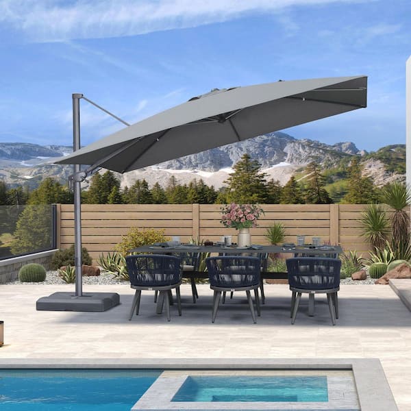 PURPLE LEAF 11 ft. x 8 ft. Outdoor Patio Umbrella Cantilever Swivel  Umbrella Aluminum Umbrella in Graphite Grey with Base ZAQHXZ1108DGB