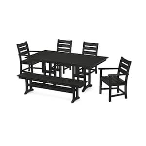 Grant Park Black 6-Piece Plastic Outdoor Dining Set with Bench