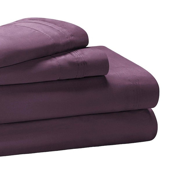 650 Thread Count 4-Piece Plum Solid Egyptian Cotton Deep Pocket King Sheet Set
