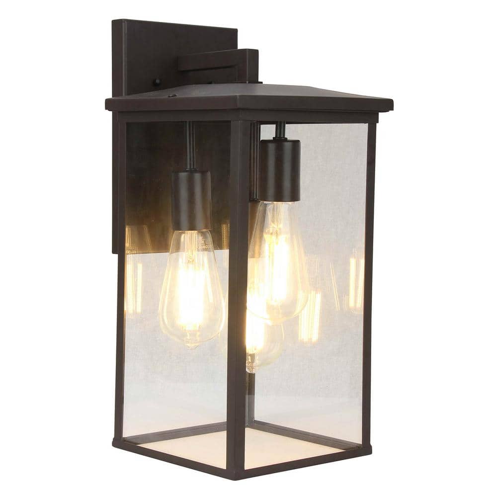 Large 3-Light Bronze Outdoor Wall Lantern Sconce