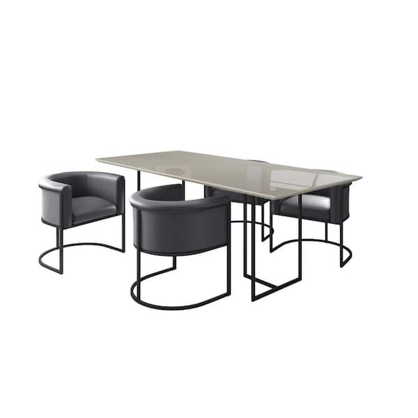 Manhattan Comfort Celine and Bali 5-Piece Off White and Pebble Grey Glass Top Dining Room Set (Seats 4)