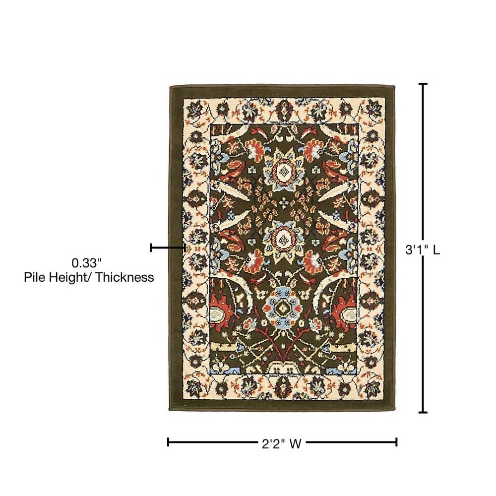 Elegant Espahan Green Rectangular Easy-Care Synthetic Rug