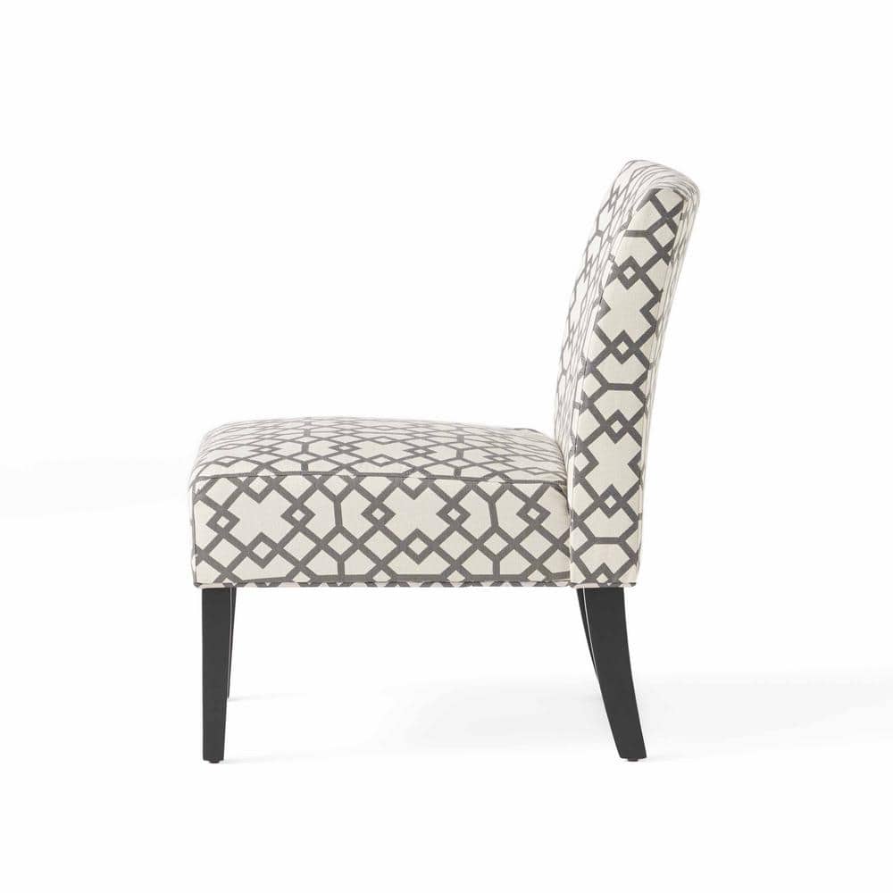 Set of 2 Kassi Gray Fabric Upholstered Wood Slipper Accent Chairs