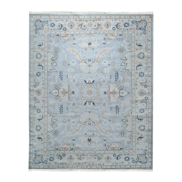 EORC Light Blue Hand-Knotted Wool Classic Light Classic Rug 8 ft. x 10 ft. Area Rug