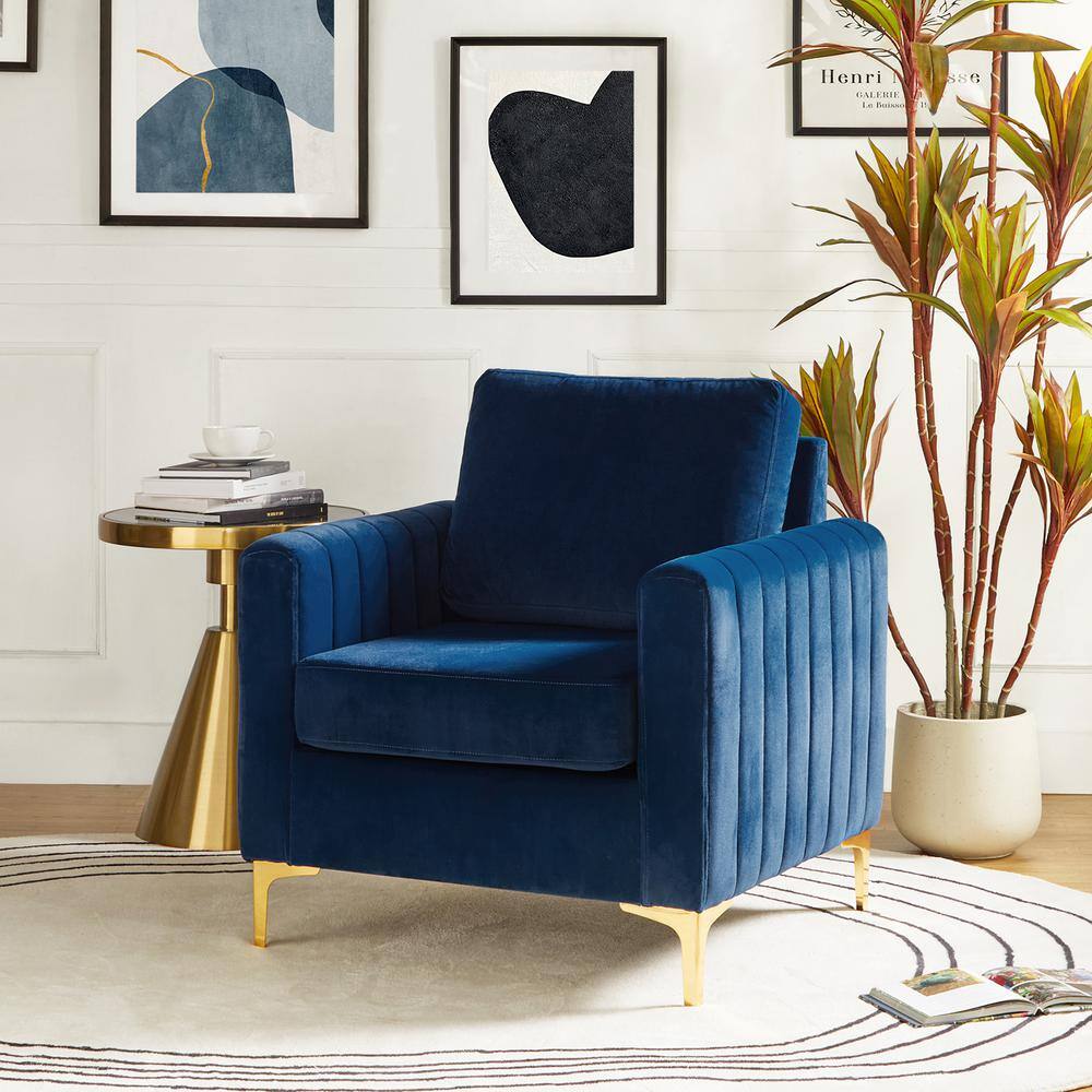 Navy velvet chair gold legs discount