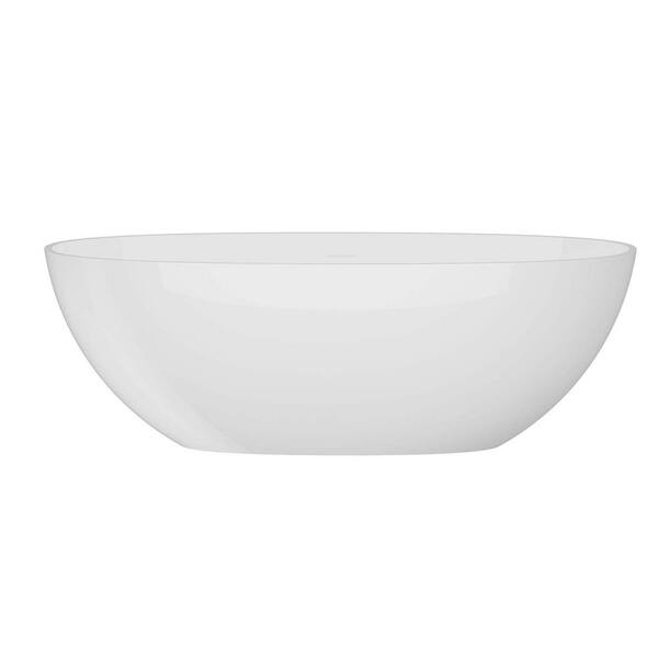 63in. L x 37.5in. W Solid Surface Stone Resin Freestanding Soaking Bathtub with Overflow and Pop-up Drain in Matte White
