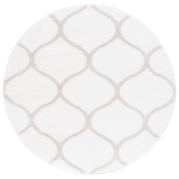Tahoe Shag 7 ft. x 7 ft. White/Silver Trellis Modern Round Area Rug