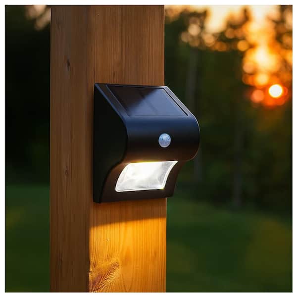 4 in. x 4 in. Solar Battery Black Integrated LED Motion Sensing Deck Post Light (2-Pack)
