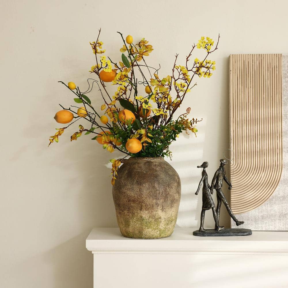Rustic Ginger Root Brown Ceramic Table Vase for Bouquets
