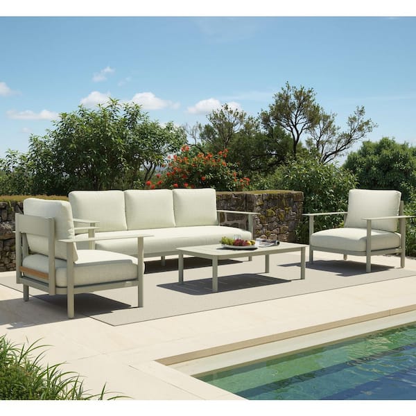 4-Piece Beige Aluminum Outdoor Patio Conversation Furniture Set with Beige Cushions, Weather and Rust Resistant, Seats 5