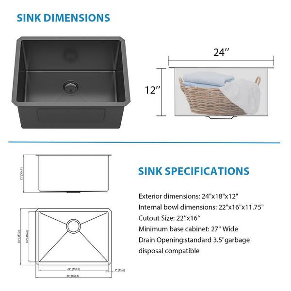 Talllor 21"x18" Undermount Wet Bar Sink Workstation - Matte Black Granite Composite Quartz - View #7