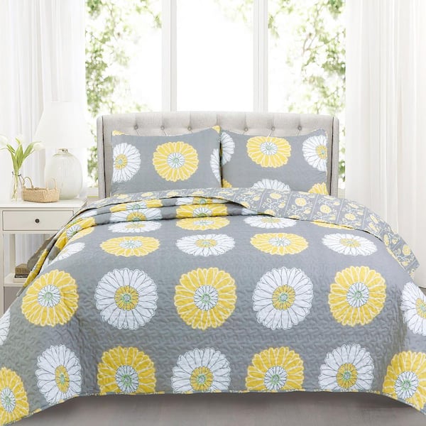Ochre Yellow Duvet Cover Modern Floral Print Reversible Quilt Cover Set Bedding 