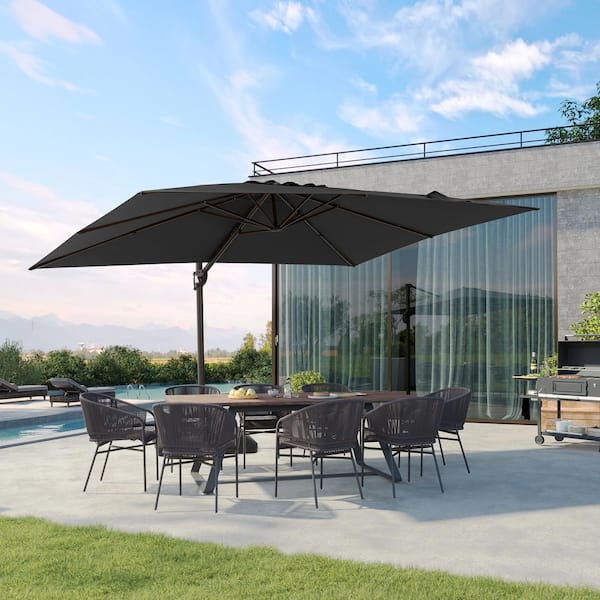 11.5 ft. x 9 ft. Rectangular Tilt Outdoor Aluminum Cantilever Patio Umbrella 360° Rotation Umbrella in Black with Stand