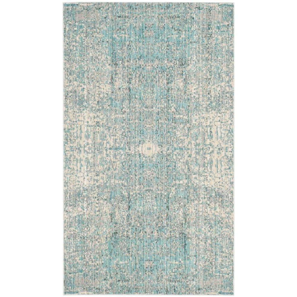 Teal Multi Abstract Synthetic Easy Care 3' x 5' Area Rug