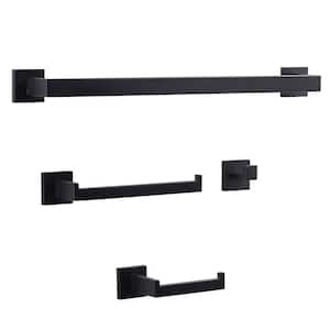 4-Piece Bathroom Hardware Set with Towel Bar, Robe Hook and Toilet Paper Holder in Black
