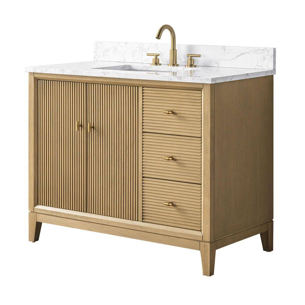 Natural Oak Single Bathroom Vanity with Golden Brushed Hardware