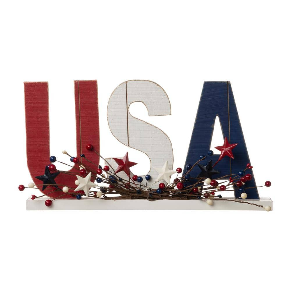 Glitzhome 9.75 in. H Patriotic Wooden Table Decor 2003900009 - The Home ...