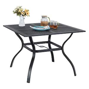 37 in. x 37 in. Wood-Like Metal Outdoor Dining Square Table with 1.57 in. Umbrella Hole for Deck Porch Balcony Bistro