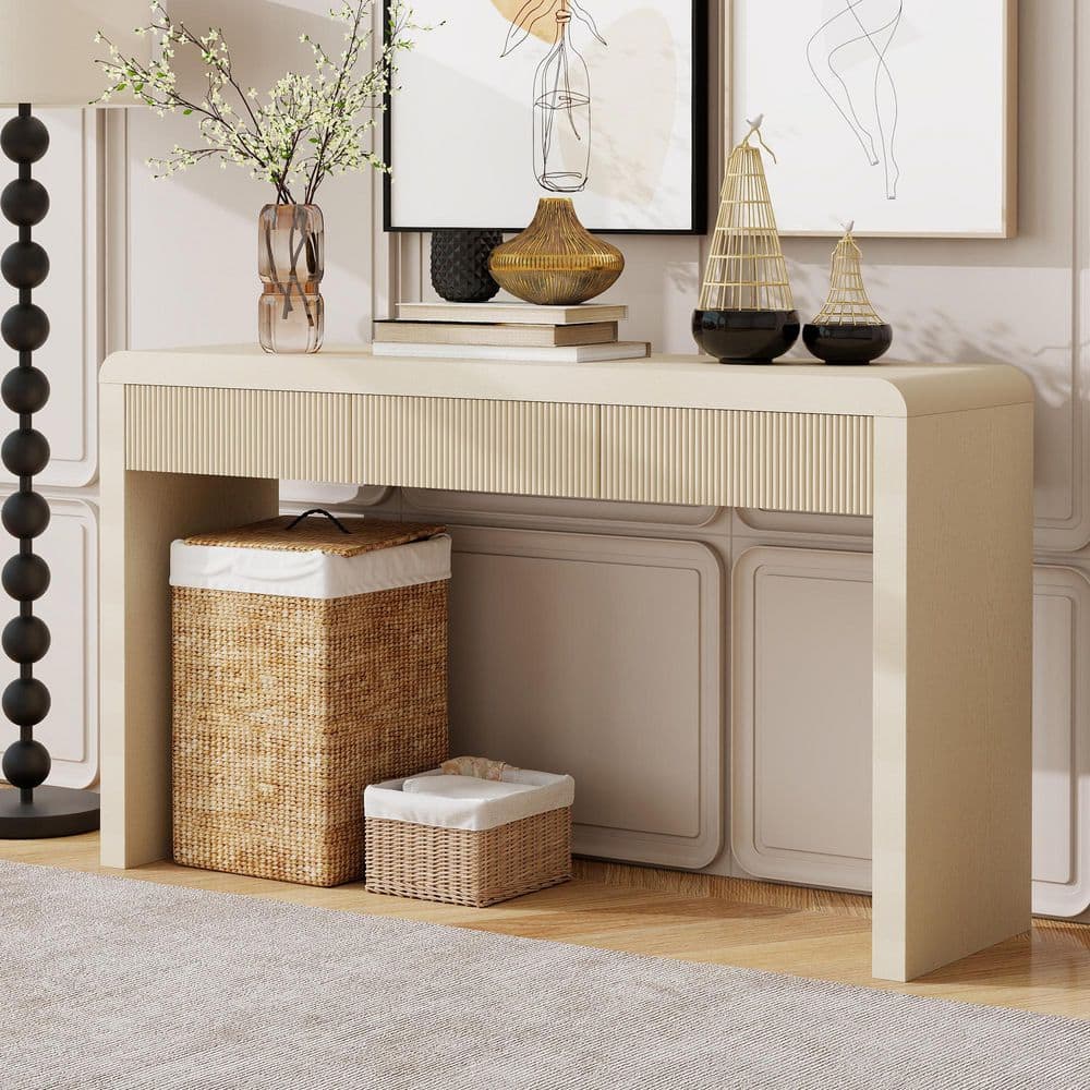 Harper & Bright Designs 55.1 in. Apricot Rectangle Rustic Solid Wood ...