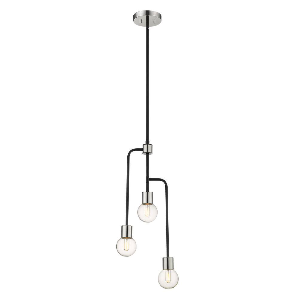 Neutra 3-Light Matte Black Plus Polished Nickel Chandelier with Glass Shade